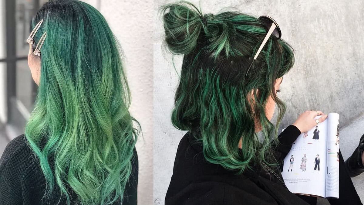 Nhuộm tóc highlight xanh rêu