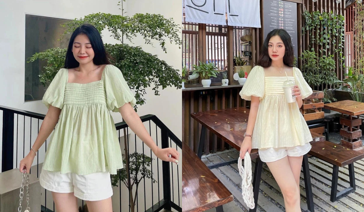 Áo babydoll phối hợp quần tây công sở