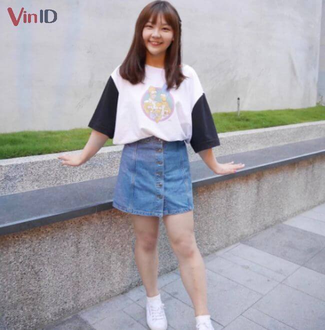 Quần jean giả váy phối áo thun