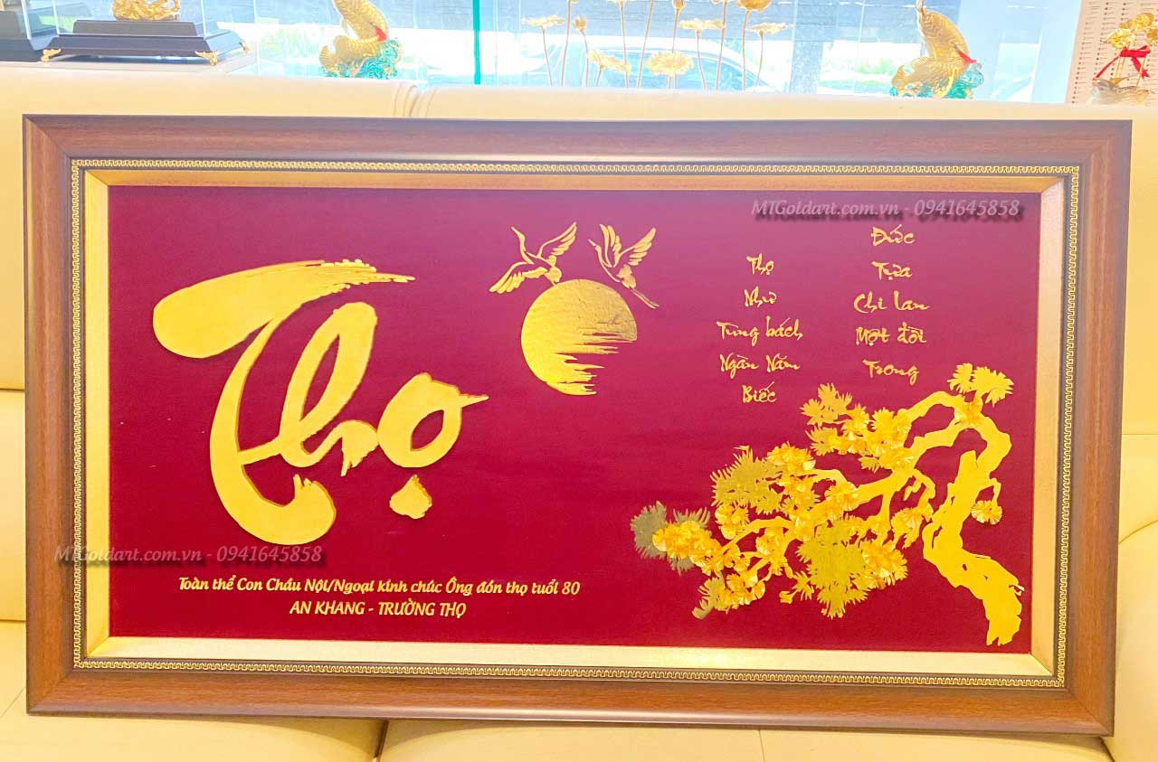 quà tặng mừng thọ 80 tuổi- tranh chữ thọ dát vàng
