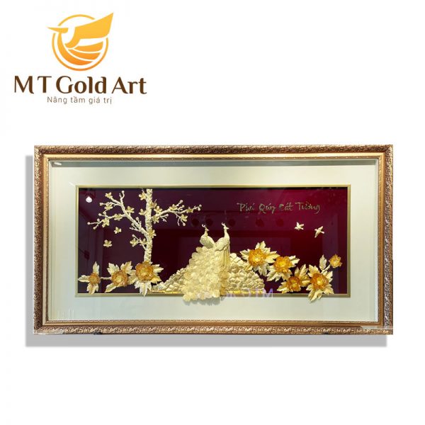 Quà tặng mừng thọ ý nghĩa- tranh chim công hoa mẫu đơn treo phòng khách