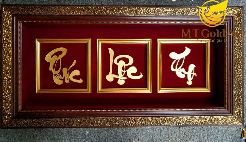 Quà tặng mừng thọ ý nghĩa- Tranh Phúc- Lộc- Thọ dát vàng