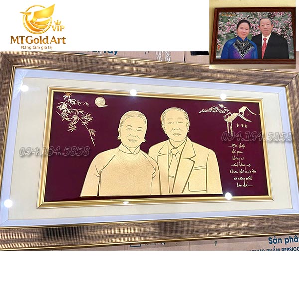 Quà mừng thọ- Tranh tùng hạc hiên diên dát vàng để bàn