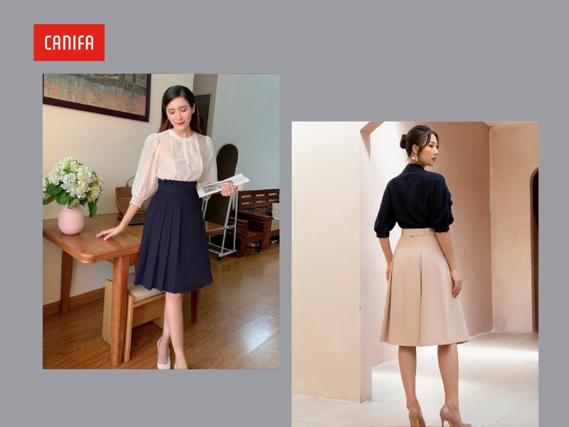 set đồ đi chơi tết cho nữ với chân váy xếp ly