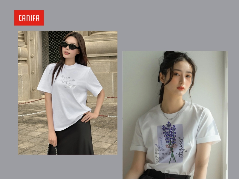 outfit mặc tết với áo thun nữ