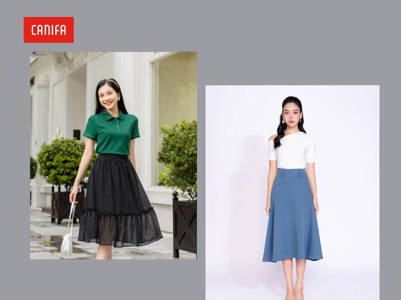 set đồ đi chơi tết cho nữ với chân váy midi
