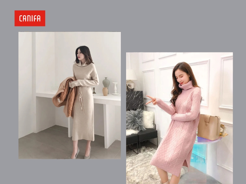 tết mặc gì với đầm suông len
