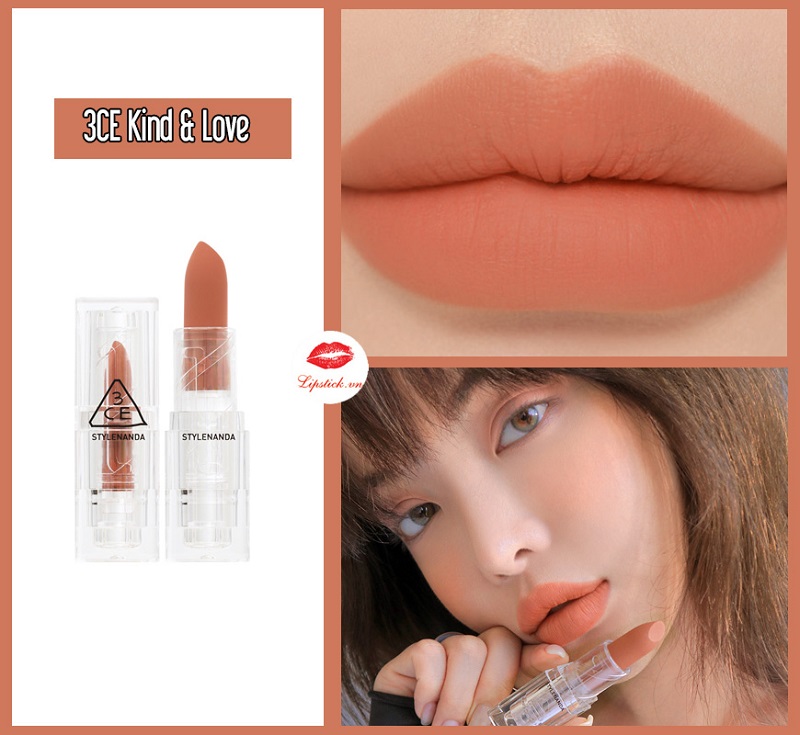 Son 3CE Kind & Love – Cam Đào Soft Matte Lipstick