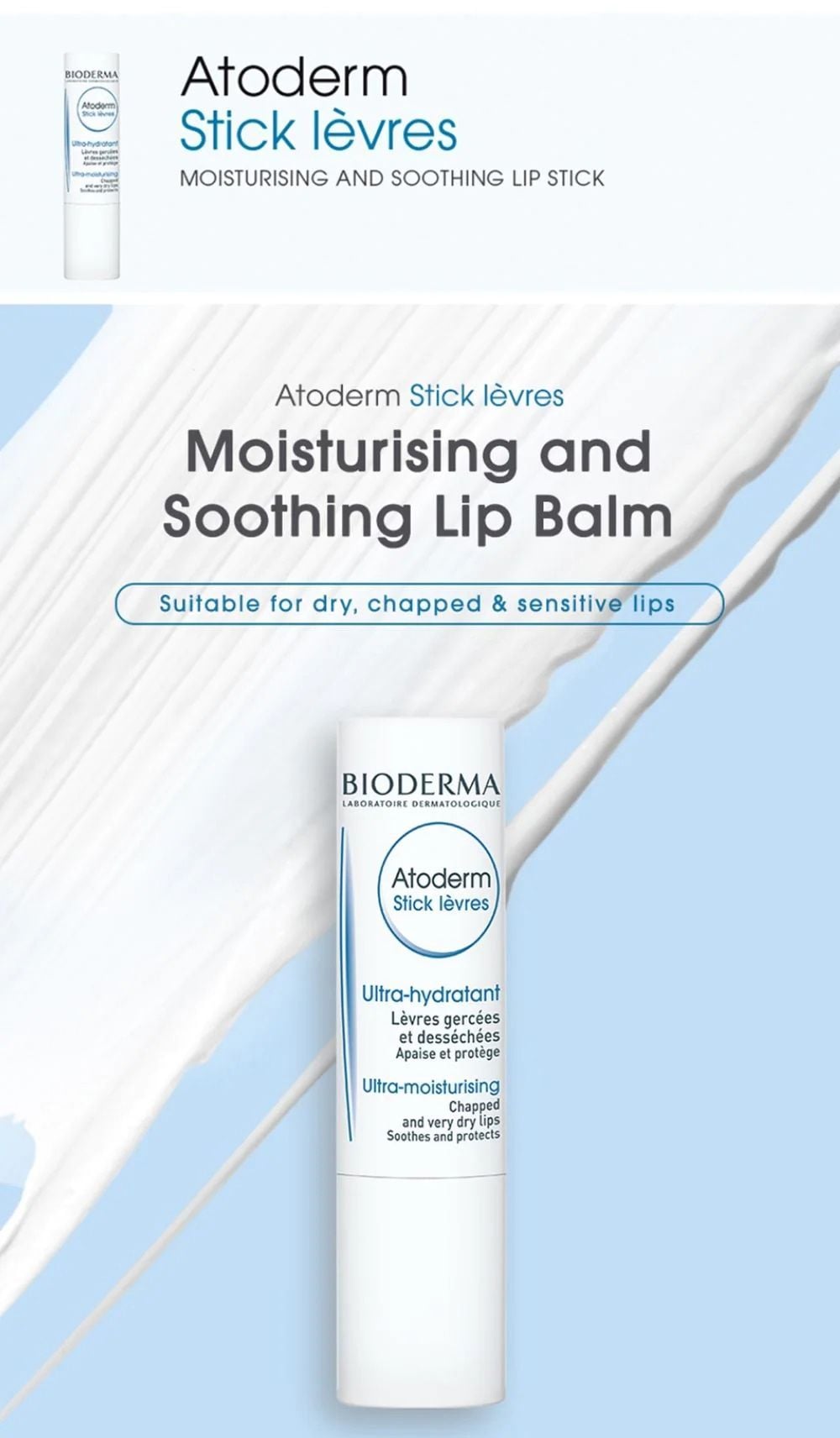 Son Dưỡng Bioderma Làm Dịu Môi Khô, Nứt Nẻ Atoderm Stick Levres 4g
