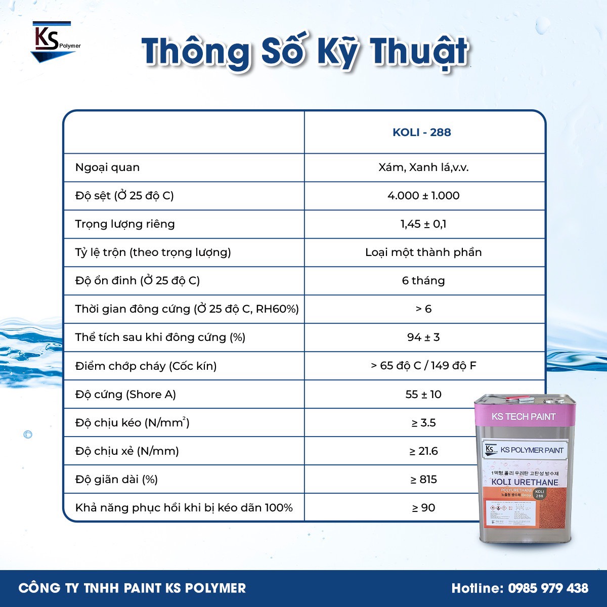 Thông số kỹ thuật sơn chống thấm Koli - 288