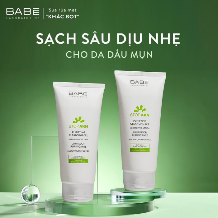 Gel Rửa Mặt Cho Da Dầu Mụn Laboratorios BABE Stop AKN Purifying Cleansing Gel