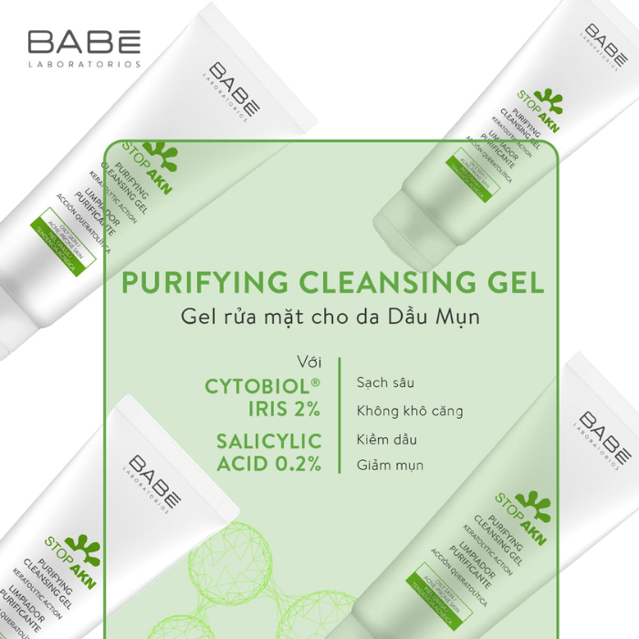 Gel Rửa Mặt Cho Da Dầu Mụn Laboratorios BABE Stop AKN Purifying Cleansing Gel