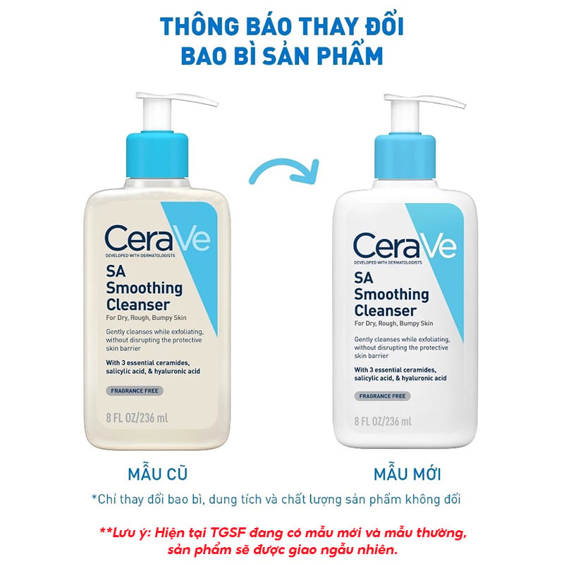 thegioiskinfood.com - Sữa Rửa Mặt Cerave Làm Sạch Sâu Cho Da Mụn, Tẩy Da Chết Dịu Nhẹ Developed With Dermatologists SA Smoothing Cleanser 236ml