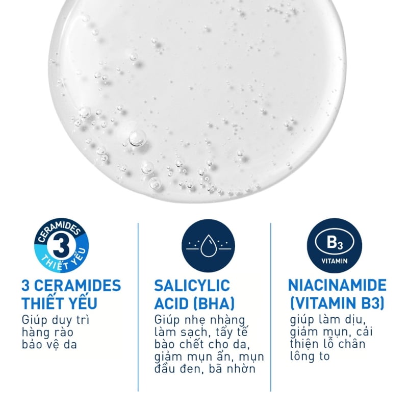 Sữa Rửa Mặt Làm Sạch Sâu Cho Da Mụn, Tẩy Da Chết Dịu Nhẹ Cerave Developed With Dermatologists SA Smoothing Cleanser