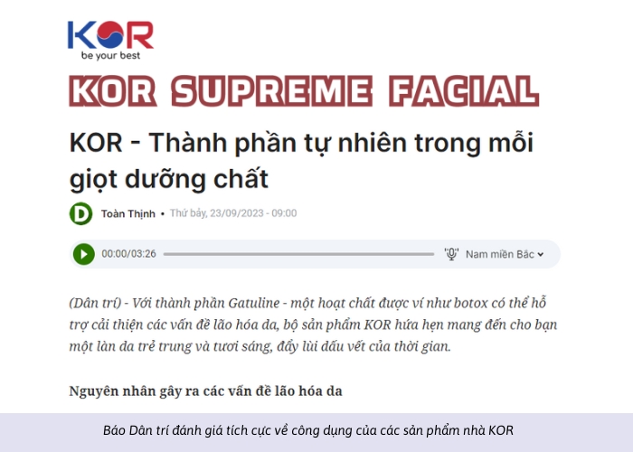 Báo Dân trí - đánh giá KOR có những thành phần lành tính và thích hợp với nhiều loại da