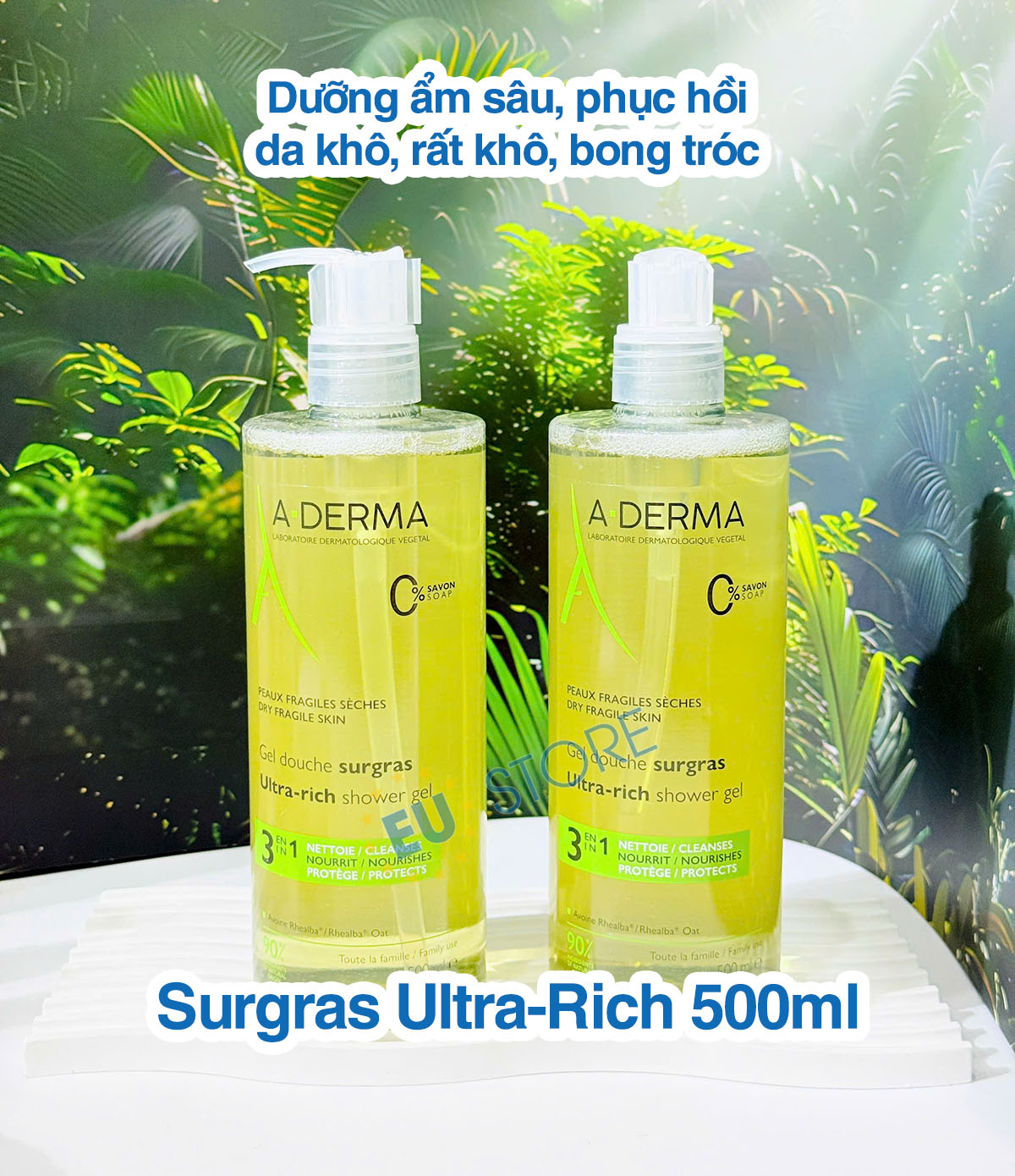Sữa tắm Aderma Surgras Ultra-Rich 500ml → Dưỡng ẩm sâu - Phục hồi da khô, rất khô, bong tróc