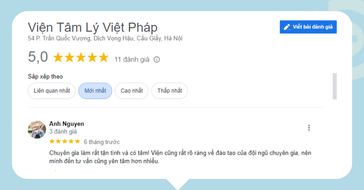 Đánh giá của khách hàng trị liệu tại Trung tâm NHC