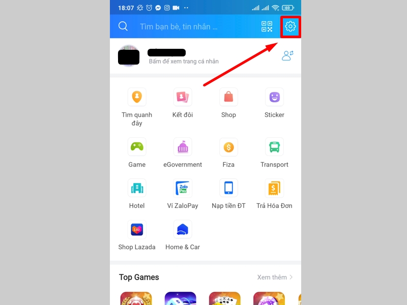 Đến mục Cài đặt trong Zalo