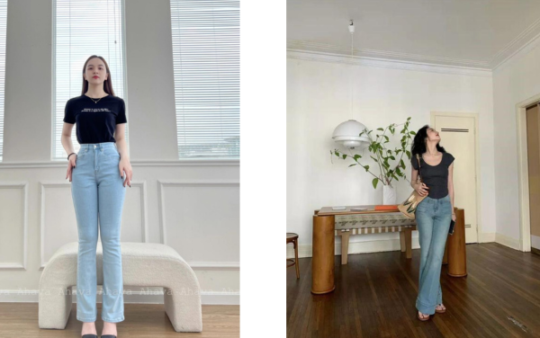 Người lùn có nên mặc quần jeans ống loe? Cách diện quần jeans ống loe hack chân dài miên man cho nàng nấm lùn