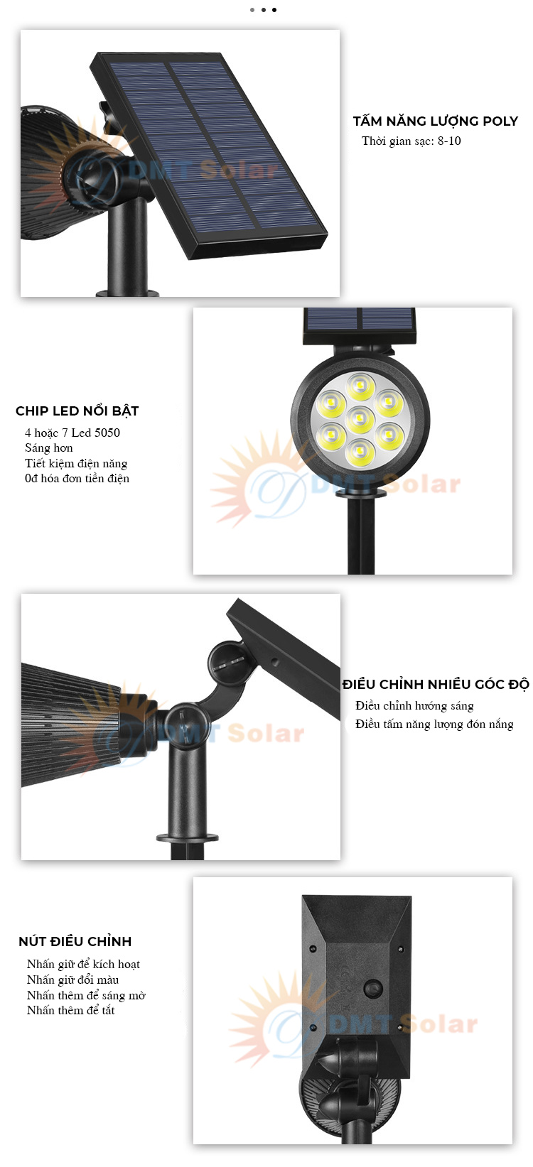 Đèn rọi tiểu cảnh sân vườn năng lượng mặt trời (7Led - 7 Màu)
