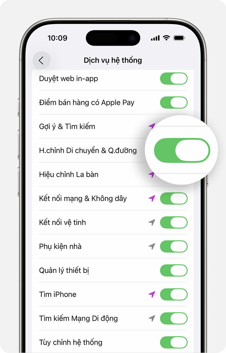 Màn hình Dịch vụ hệ thống trên iPhone.