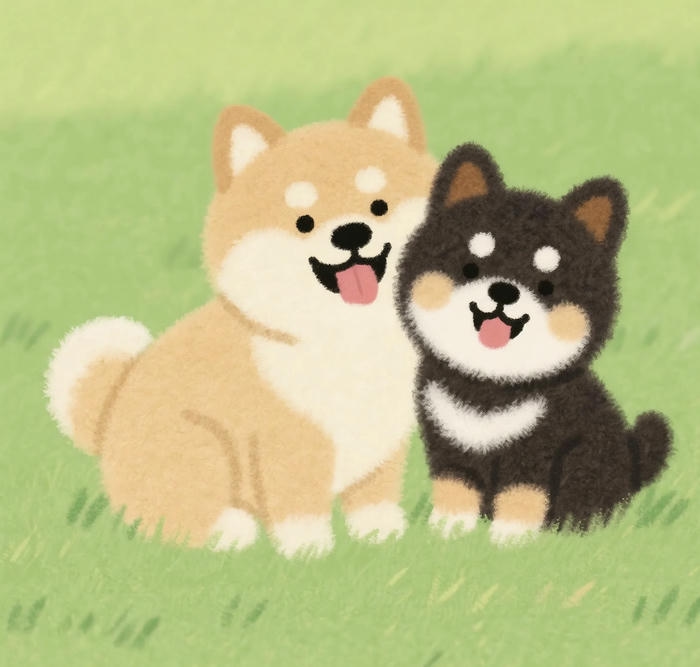 Hình 2 con chó chibi vàng và đen