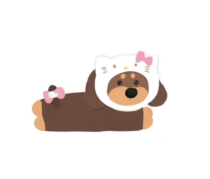 Chibi con chó trông ngái ngủ đội mũ trắng