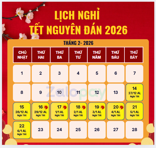 Lịch nghỉ Tết Nguyên đán 2026