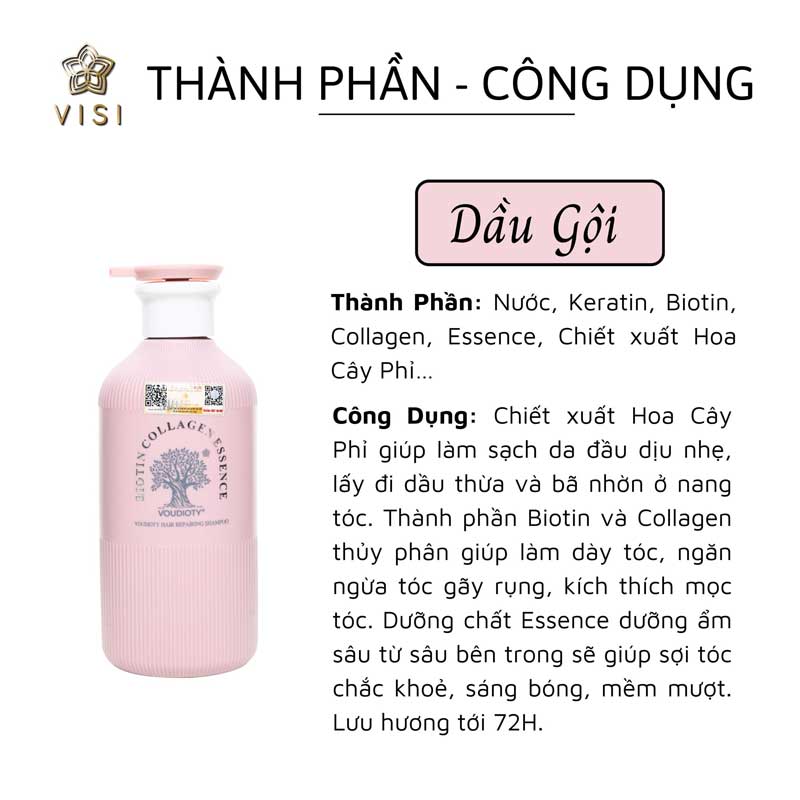 Dầu gội xả Biotin Collagen Essence Pink phục hồi siêu cấp