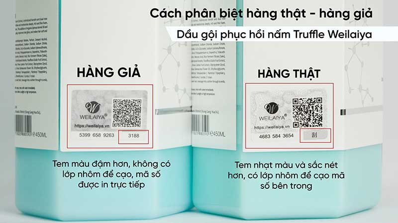 Phân biệt dầu gội Weilaiya hàng thật giả thông qua tem cào