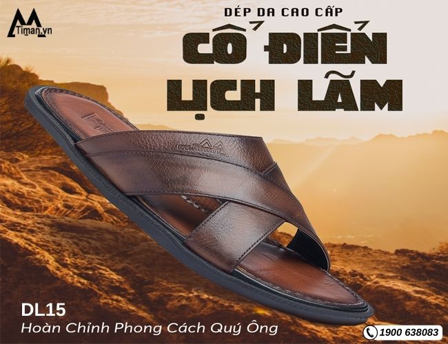 Dép da nam quai chéo DL15 bền bỉ tiện lợi