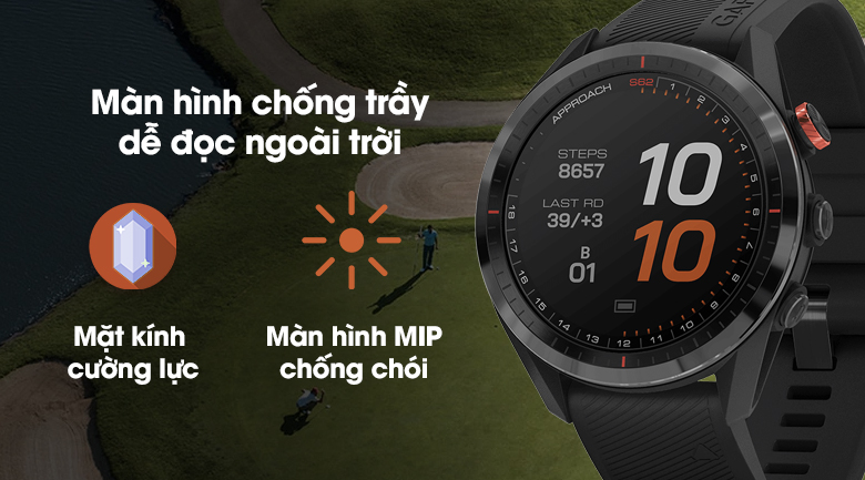 Garmin Approach S62 có màn hình chống trầy dễ đọc ngoài trời