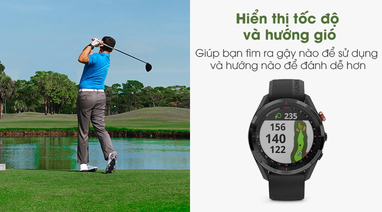 Garmin Approach S62 có hiển thị tốc độ và hướng gió