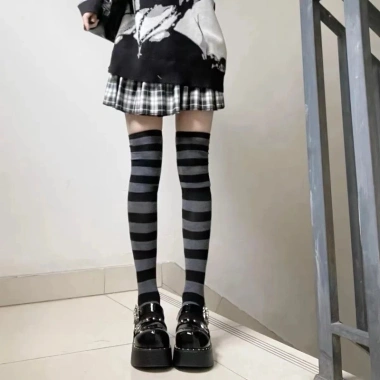 Bít tất dài JK Nhật Bản sọc xanh trắng cho cô gái - Bít quàng đùi Cosplay Anime