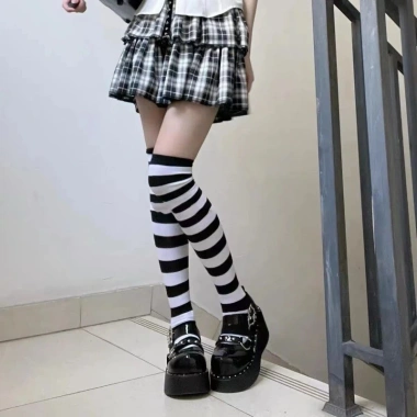 Bít tất dài JK Nhật Bản sọc xanh trắng cho cô gái - Bít quàng đùi Cosplay Anime