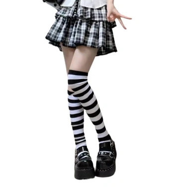 Bít tất dài JK Nhật Bản sọc xanh trắng cho cô gái - Bít quàng đùi Cosplay Anime