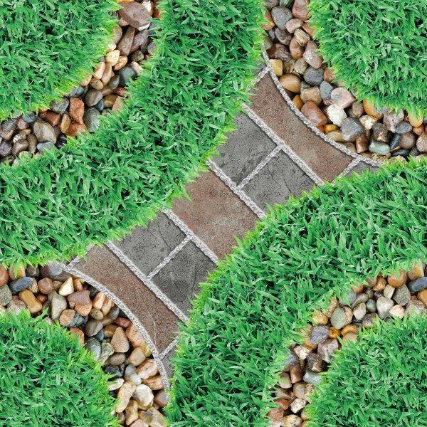 Mẫu gạch lát sân vườn giả cỏ kết hợp với gạch họa tiết gạch lát terrazzo