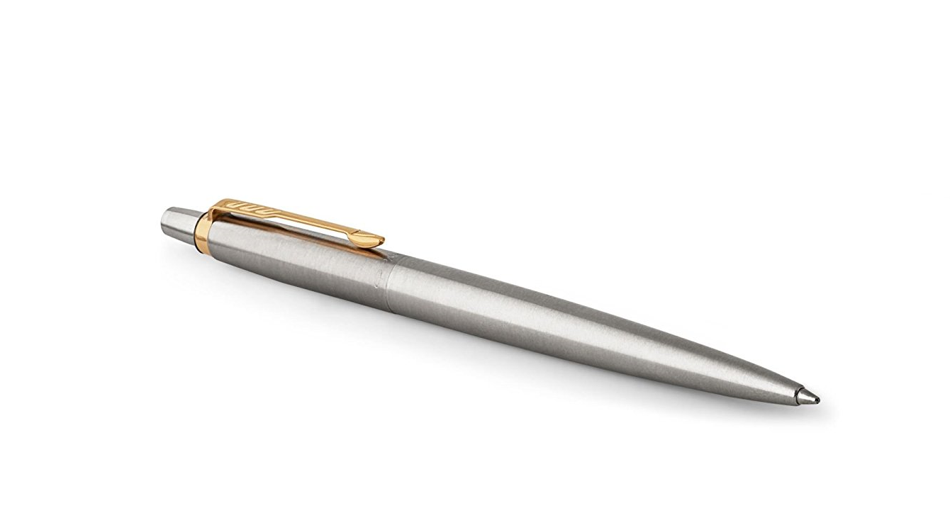 Bút bi Parker Jotter Stainless Steel Gold Trim cài vàng- Ngòi M - Mực xanh - 1953182