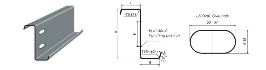 Bản vẽ kỹ thuật Xà gồ thép mạ kẽm chữ Z