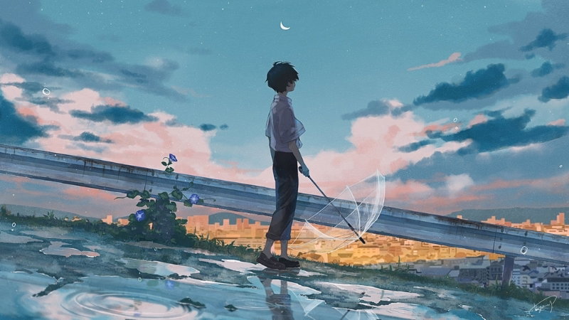 Bức hình anime cùng thú cưng