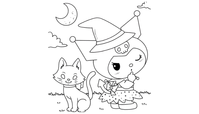 Ảnh kuromi không màu cưỡi ngựa