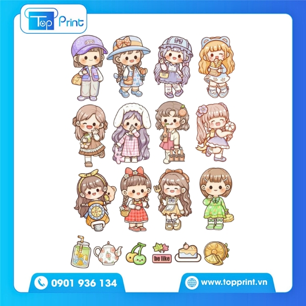 Bộ sticker cô gái cute in tại Topprint - Màu sắc rõ nét