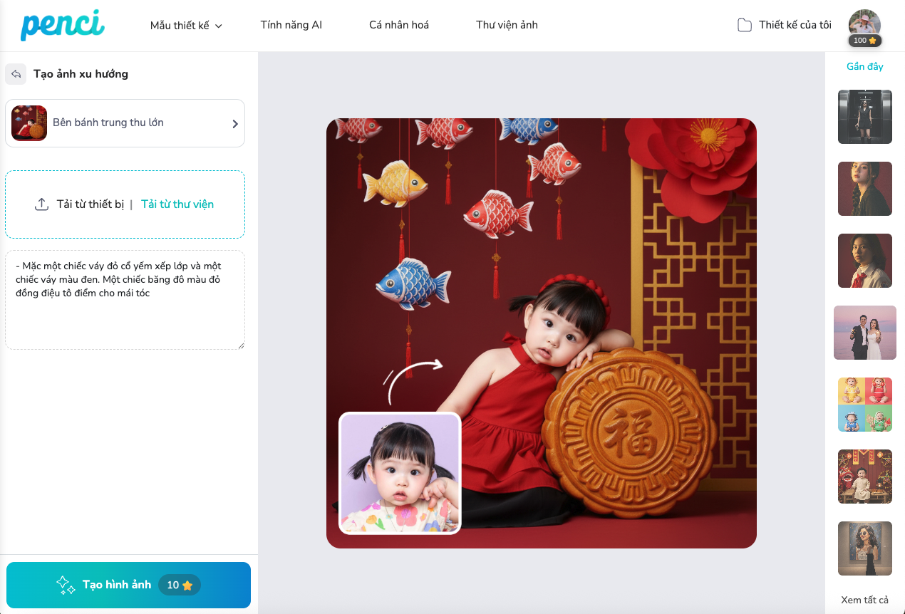 Tạo ảnh Trung thu từ hình chính mình bằng Penci AI miễn phí, được cài sẵn prompt, câu lệnh