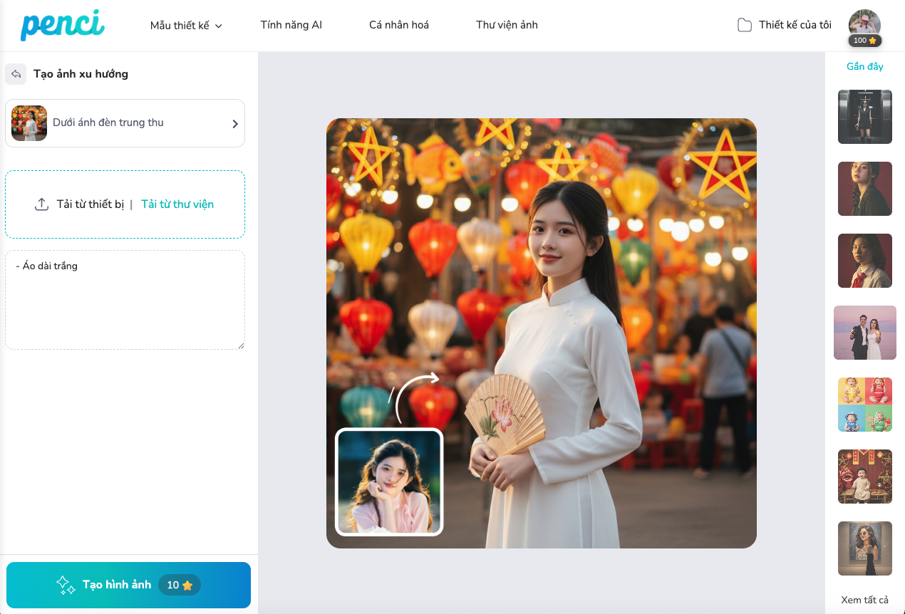 Tạo ảnh Trung thu từ hình chính mình bằng Penci AI miễn phí, được cài sẵn prompt, câu lệnh