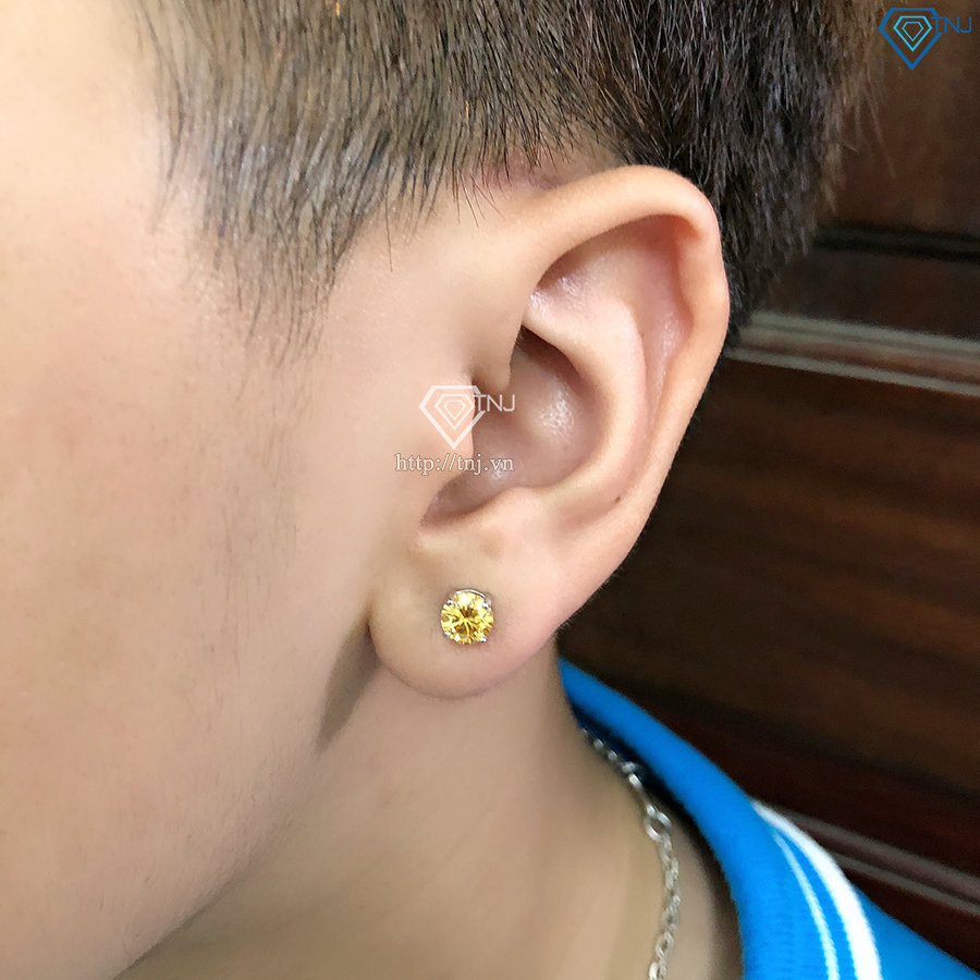 Bông tai nam đính kim cương Moissanite vàng 6mm BTAM0006