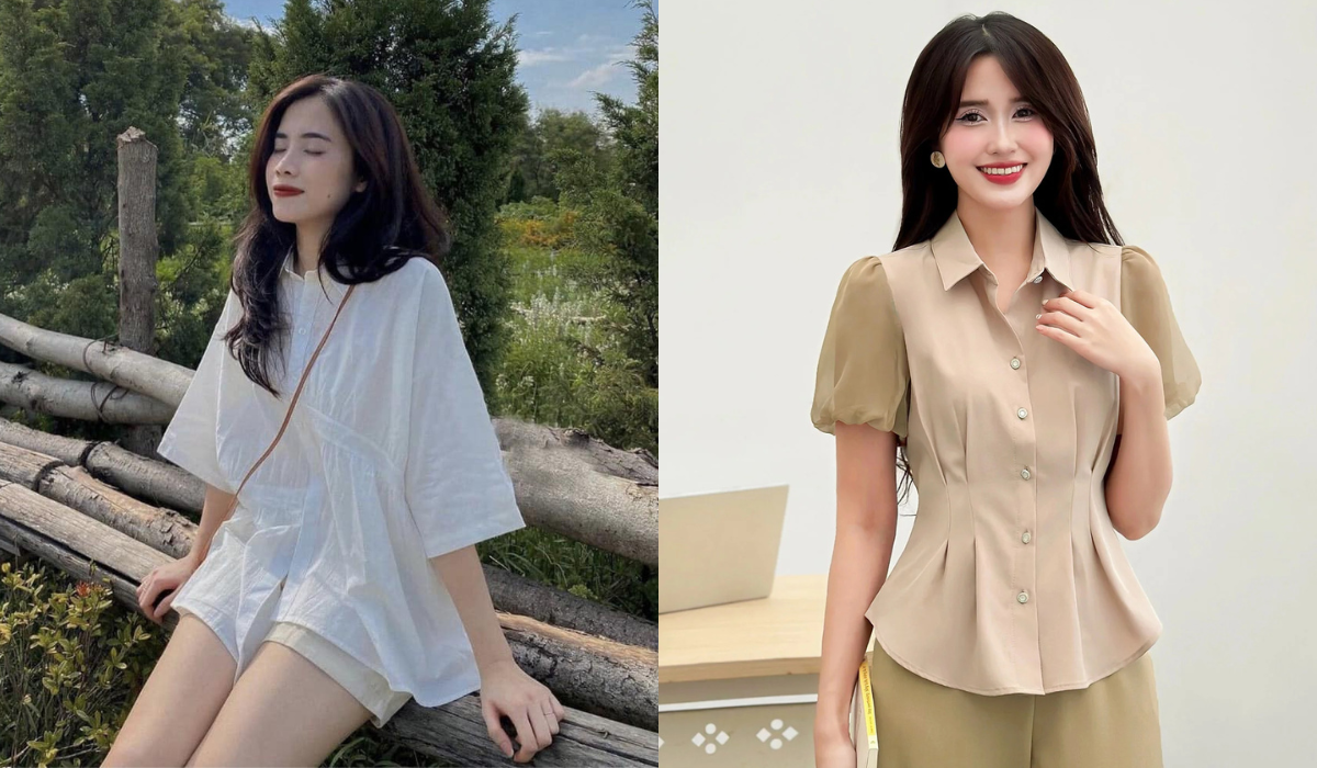 Áo sơ mi chiết eo nhẹ nhàng