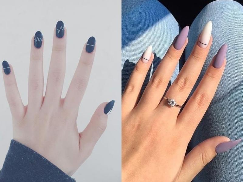 Nail nhám màu xanh hoặc trắng kết hợp tím