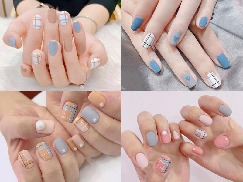 Nail caro tone xanh hồng pastel