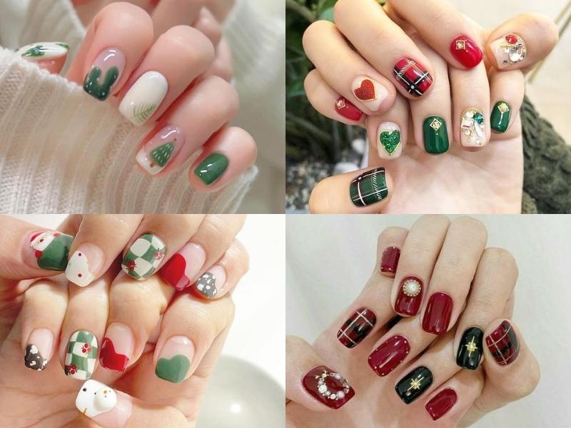 Nail noel đỏ và xanh lá