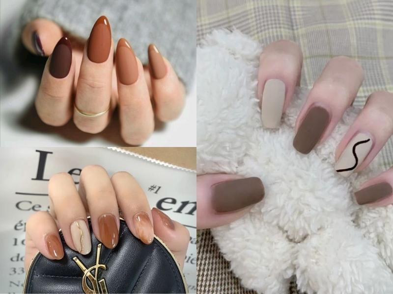 Nail màu nude nâu đất, nâu